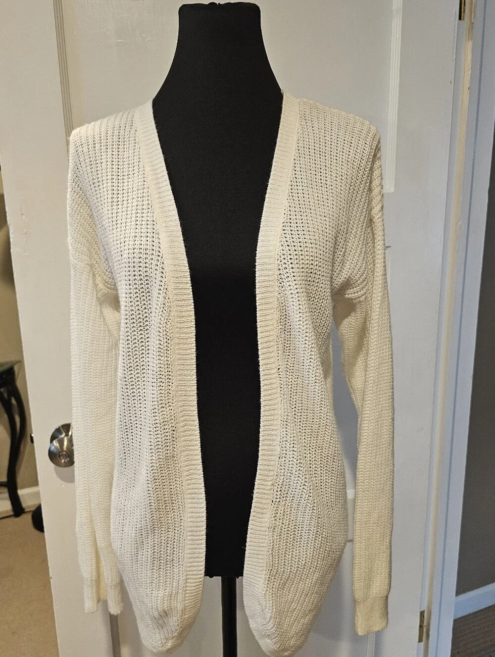 Moral Fiber Ivory Lace-Up Back Knit Cardigan